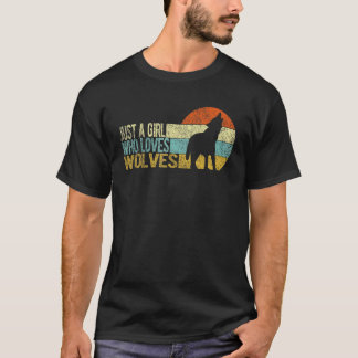 Bara en flicka som Kärlek Vargar Varg Girl Retro V T Shirt