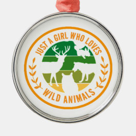 Bara en flicka som kärlek vilda djur ger en gåva julgransprydnad metall