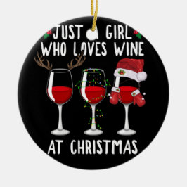 Bara en flicka som Kärlek Vin glass vid jul Julgransprydnad Keramik