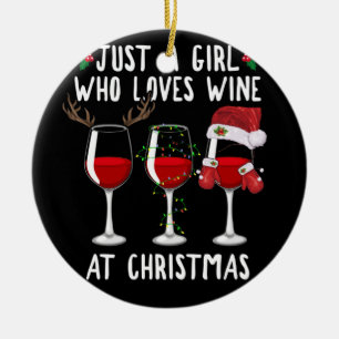 Bara en flicka som Kärlek Vin glass vid jul Julgransprydnad Keramik