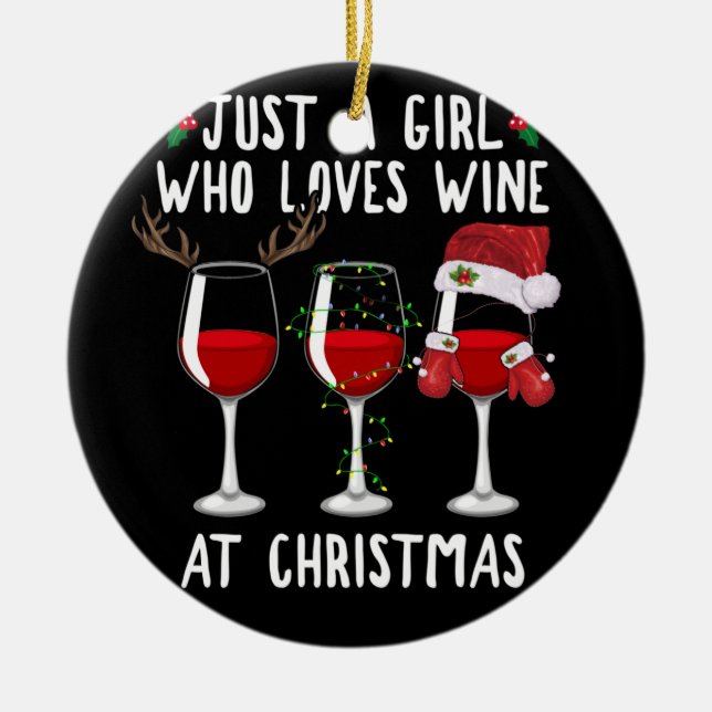 Bara en flicka som Kärlek Vin glass vid jul Julgransprydnad Keramik (Framsidan)
