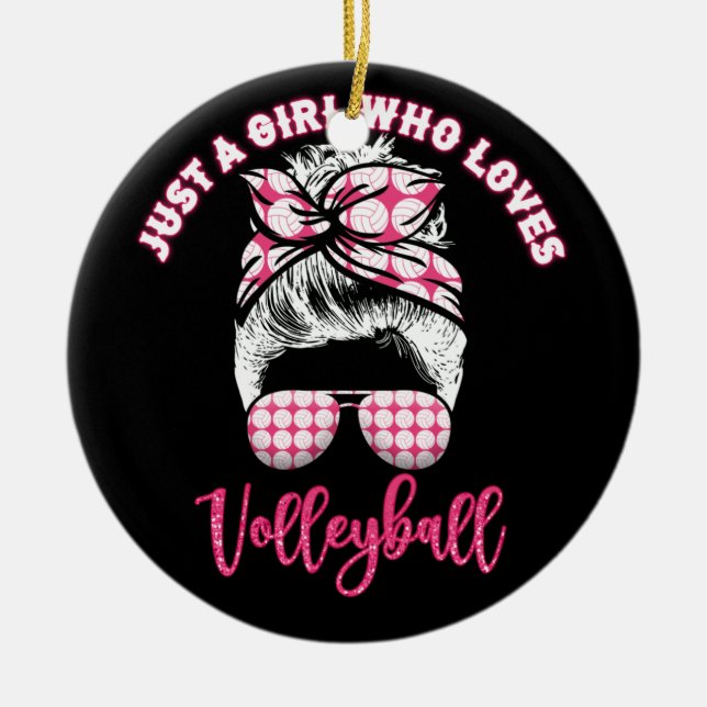 Bara en flicka som Kärlek Volleyball Girls Julgransprydnad Keramik (Framsidan)