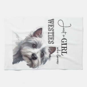 Bara en flicka som Kärlek Westies Cute Westie Art Kökshandduk