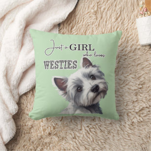 Bara en flicka som Kärlek Westies Cute Westie Art Kudde
