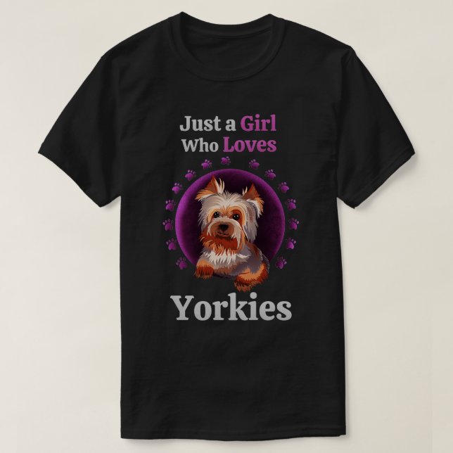 Bara en flicka som Kärlek Yorkies T Shirt (Design framsida)