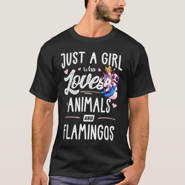 Bara en flicka som Kärlekar djur och Flamingos Wom T Shirt (Framsida)