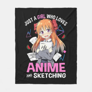Bara en flicka som Kärlekar djur och skissar anime Fleecefilt