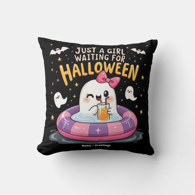 Bara en flicka som väntar på Halloween-talokussomm Kudde (Framsida)