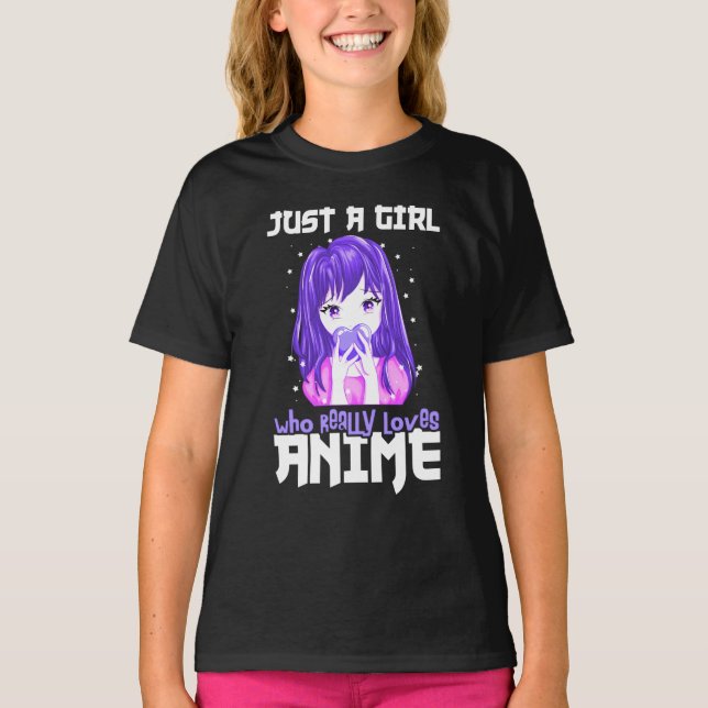 Bara en flicka som Verkligen Kärlek Anime i Lila T Shirt (Framsida)