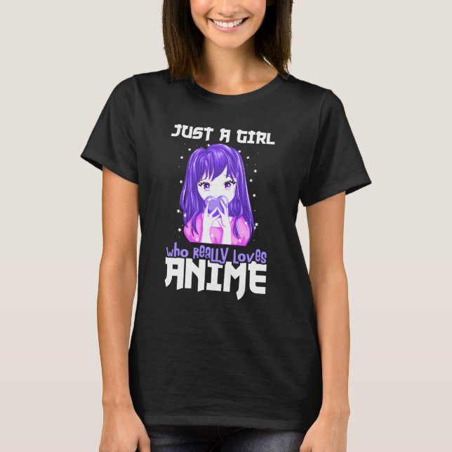 Bara en flicka som Verkligen Kärlek Anime i Lila T Shirt (Framsida)