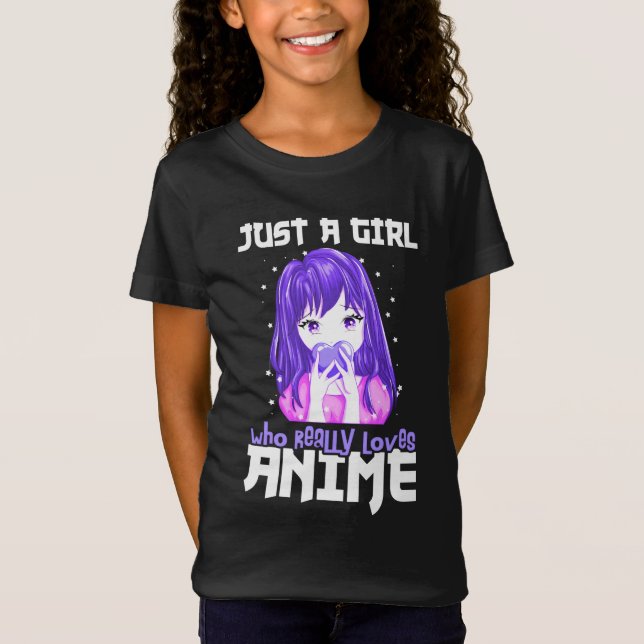 Bara en flicka som Verkligen Kärlek Anime i Lila T Shirt (Framsida)