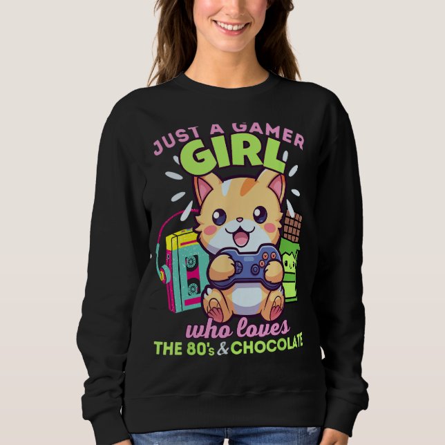 Bara en Gamer Girl som Kärlek Gaming Cats Chocolat T Shirt (Framsida)