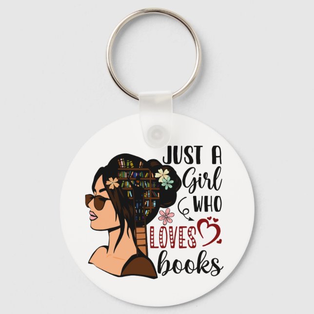 BARA EN GIRL, Bok Älskare Blommigt Bokar Nyckelring (Framsida)