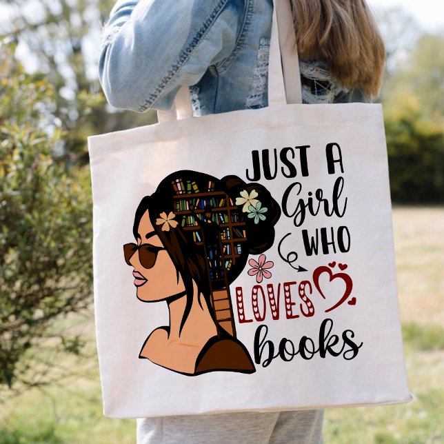 BARA EN GIRL, Bok Älskare Blommigt Bokar Tygkasse (JUST A GIRL WHO LOVES BOOKS tote bag, personalized teacher tote bag, teacher gift ideas tote bag, )