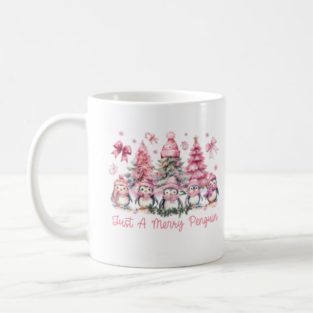 Bara En Glad Pingvin Vattenfärg Jul Djur Kaffemugg (Vänster)
