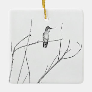 Bara en Hummingbird på en käpp Julgransprydnad Keramik