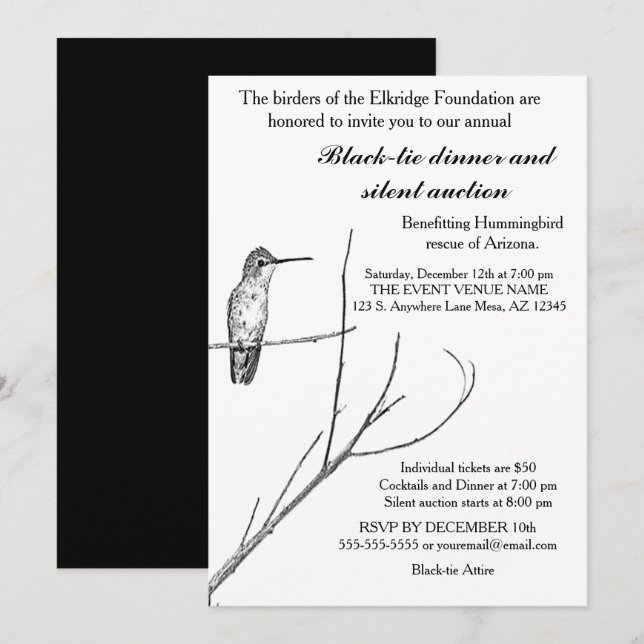 Bara en Hummingbird på en pinne inbjudan (Fram/baksida)