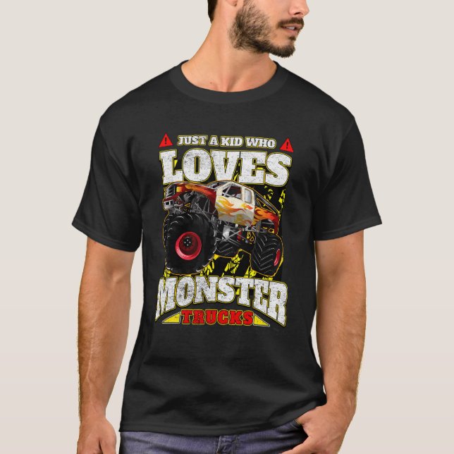 Bara en Kid som Kärlek Monster Lastbilar T Shirt (Framsida)