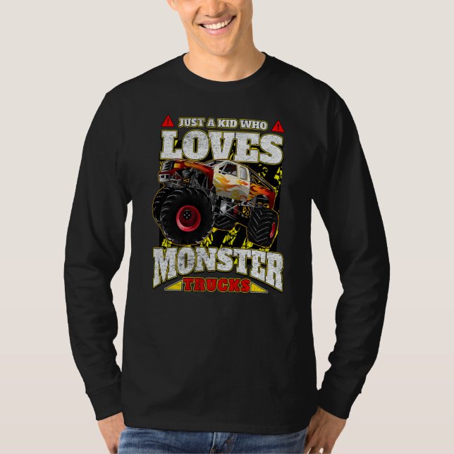 Bara en Kid som Kärlek Monster Lastbilar T Shirt (Framsida)