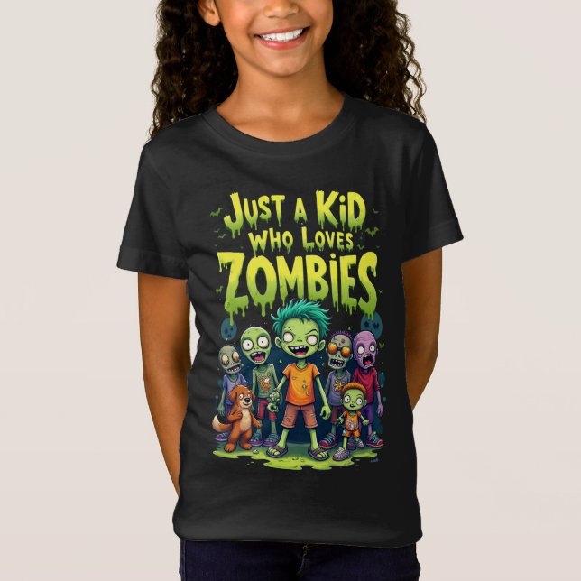 Bara en Kid som Kärlek Zombiese Tecknad Halloween T Shirt (Framsida)