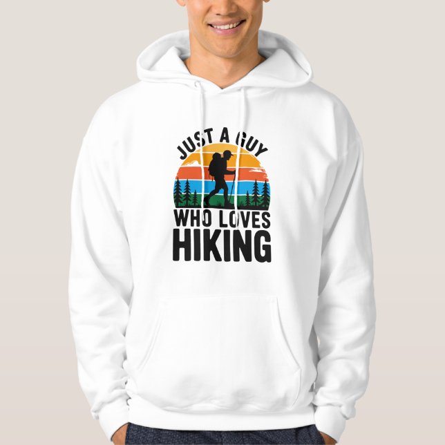 Bara En Kille Som älskar Vandring Retro Hoodie (Framsida)