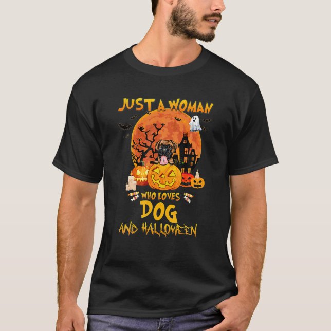 Bara en kvinna som Kärlek Hund och Halloween T Shirt (Framsida)