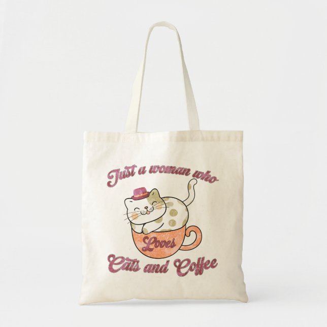 Bara en kvinna som Kärlek katter och kaffe Tygkasse (Framsidan)