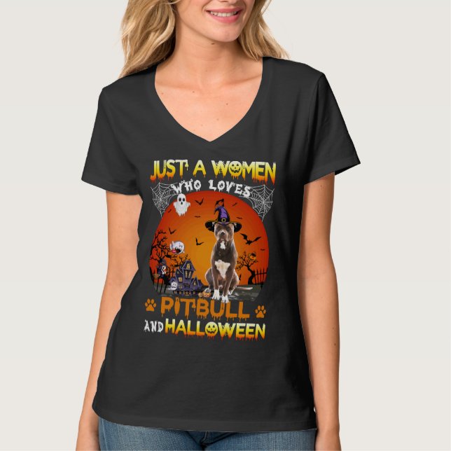 Bara en kvinna som Kärlek Pitbull och Hallowene T Shirt (Framsida)