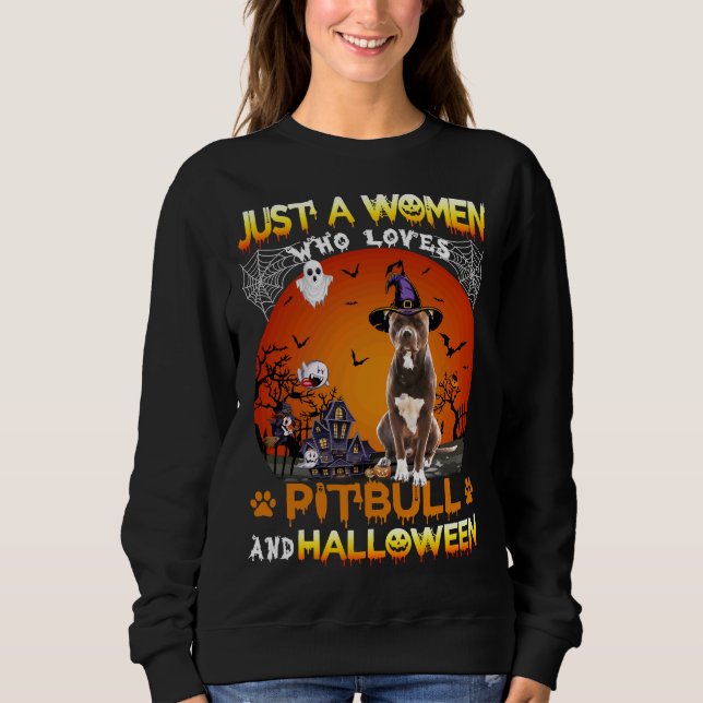 Bara en kvinna som Kärlek Pitbull och Hallowene T Shirt (Framsida)