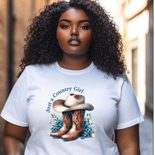 Bara en Land-flicka - Cowboy Boots & Hat - Blommig T Shirt