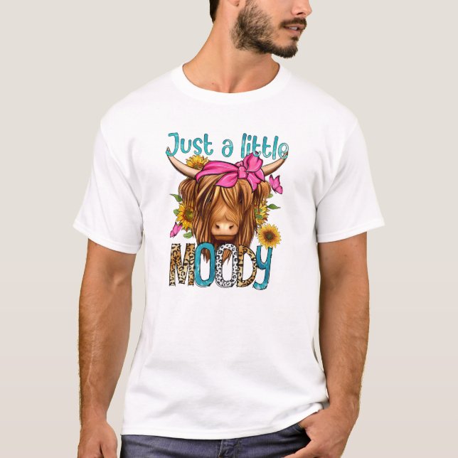 Bara en liten Moody nyck Cow Heifer Bleached T Shirt (Framsida)