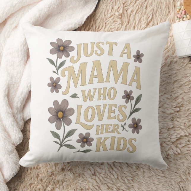 Bara en Mamma som Kärlek hennes barn Retro Blommig Kudde (Filt)