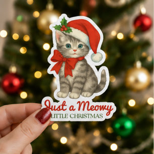 Bara en mysig liten jul Söt vintage katt Klistermärken