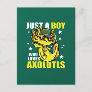 Bara en pojke som älskar axolotler Söt Rolig Kawai Vykort