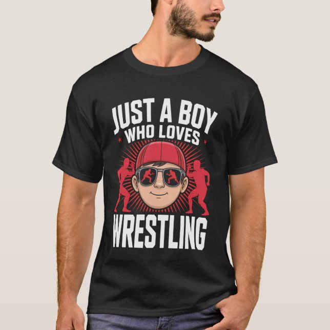 Bara en pojke som älskar brottning amatörmatch t shirt (Framsida)