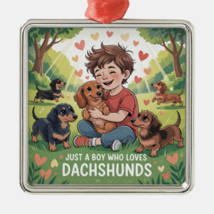 Bara en pojke som älskar Dachshundar Julgransprydnad Metall