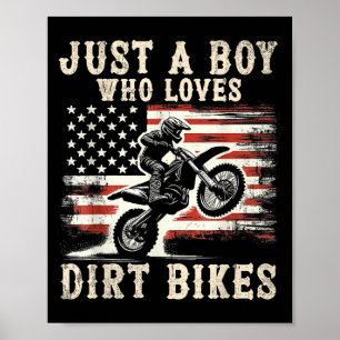Bara en pojke som älskar dirt bikes amerikansk fla poster