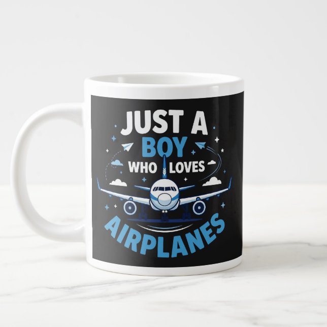 Bara en pojke som älskar flygplan  jumbo mugg (Vänster)
