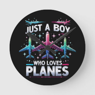 Bara en pojke som älskar flygplan rund klocka