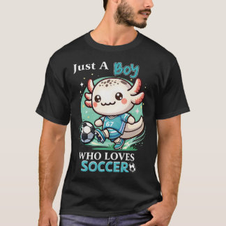 Bara En Pojke Som älskar Fotboll Söt Axolotl Med T Shirt