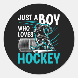 Bara en pojke som älskar hockeyspelare ungdomar po runt klistermärke