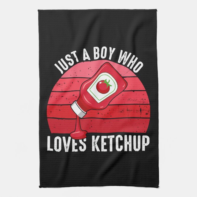 Bara en pojke som älskar ketchup kökshandduk (Vertikal)