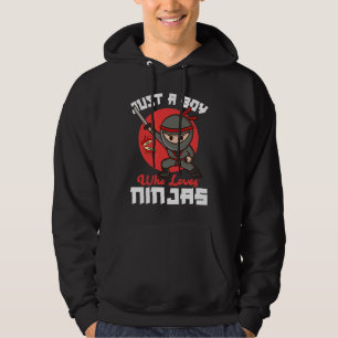 Bara en pojke som älskar ninjor Ninja Ninja fan Hoodie