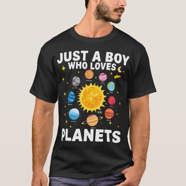 Bara en pojke som älskar planeter solsystem rymden t shirt (Framsida)