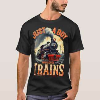Bara en pojke som älskar tåg Vintage ånglokomotiv T Shirt