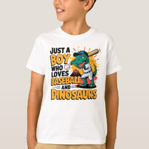 Bara en pojke som kärlek baseball och dinosaurier t shirt