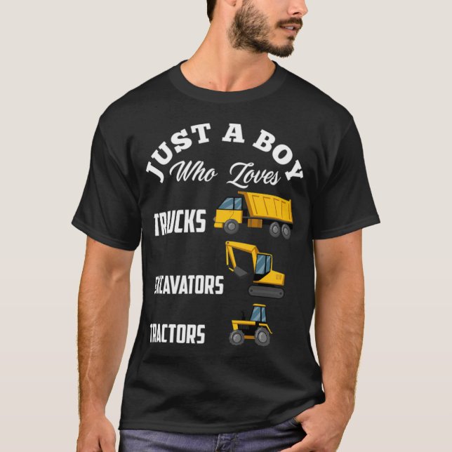 Bara en pojke som Kärlek Lastbilar Excavators nama T Shirt (Framsida)