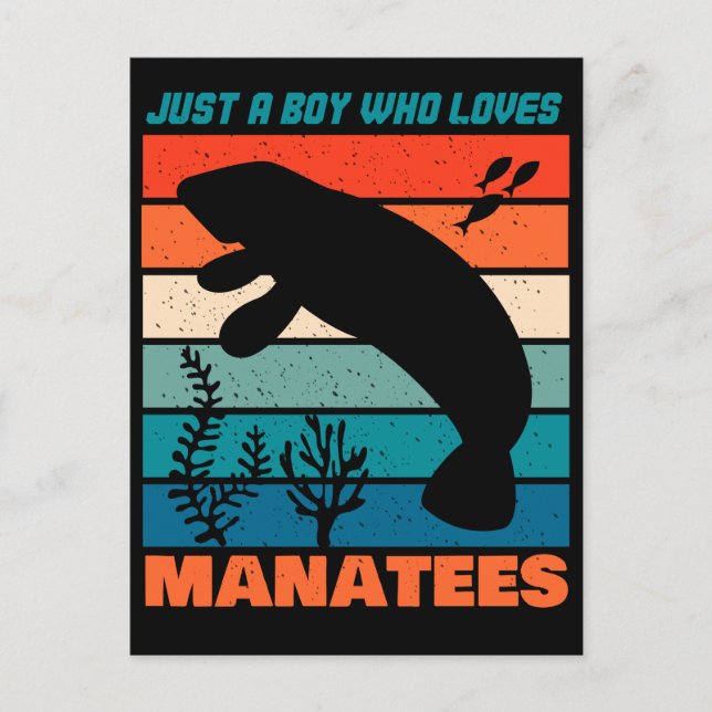Bara en pojke som Kärlek Manatees - Retro Animal Vykort (Framsida)