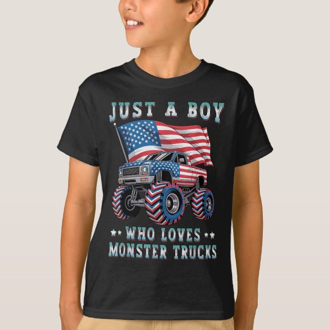 Bara en pojke som Kärlek Monster Lastbilar America T Shirt (Framsida)