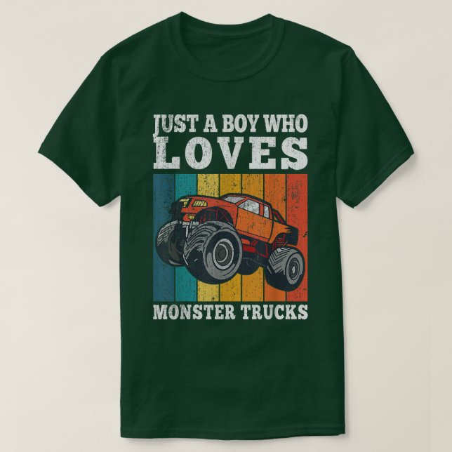 Bara en pojke som Kärlek Monster Lastbilar Kids Bo T Shirt (Design framsida)